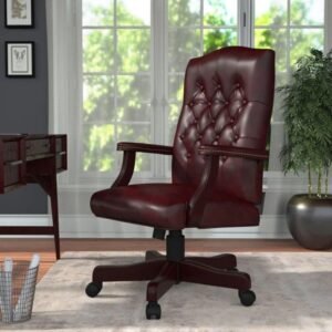 Kursi Kantor Kulit Maroon Kayu Jati Model Executive Premium