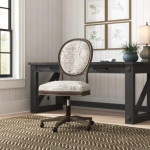 Kursi Kantor Putar Kayu French Jok Kain Vintage