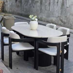 Meja Cafe Marmer Oval 6 Kursi Minimalis Modern Premium