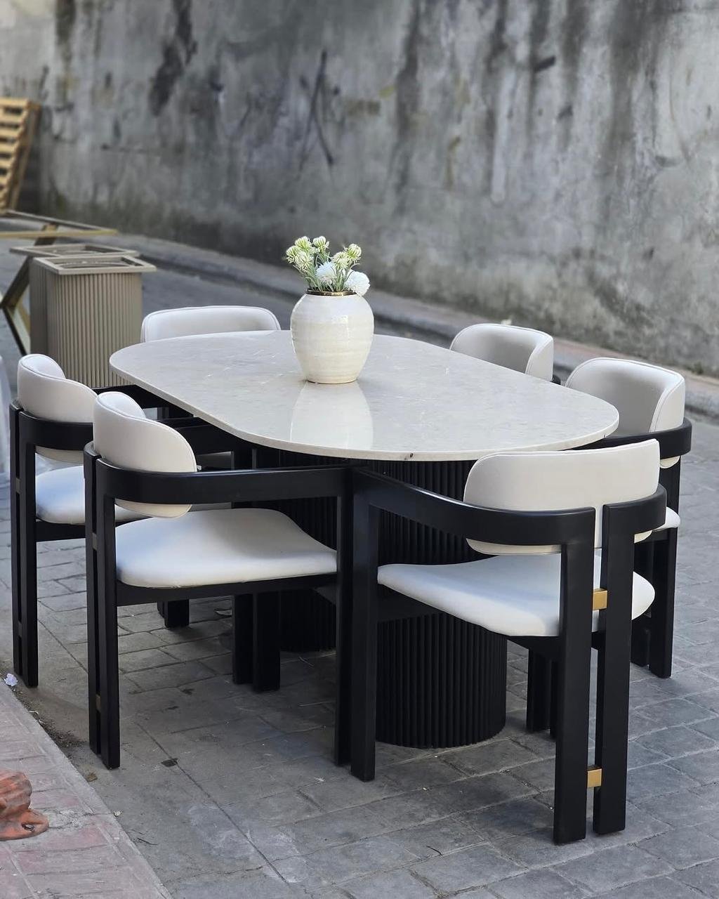 Meja Cafe Marmer Oval 6 Kursi Minimalis Modern Premium