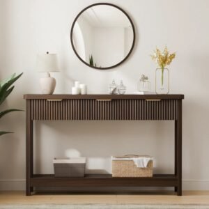 Meja Konsol Minimalis Kayu 3 Laci Motif Fluted Modern