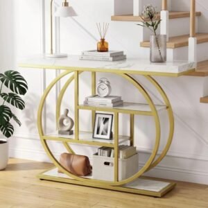 Meja Konsol Minimalis Modern Stainless Gold Top Marmer Putih