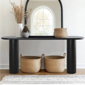 Meja Konsol Oval Minimalis Kayu Hitam Modern Premium