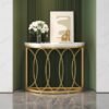 Meja Konsol Setengah Lingkaran Besi Gold Top Marmer Modern