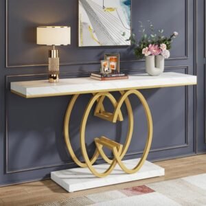 Meja Konsol Stainless Gold Desain Lingkaran Modern Luxury