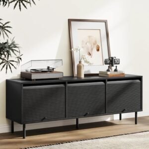 Meja TV Kayu Fluted Minimalis Hitam Modern