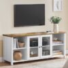 Meja TV Kayu Putih Minimalis Pintu Kaca