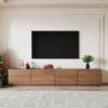 Rak Meja TV Kayu Jati Minimalis 4 Pintu Modern