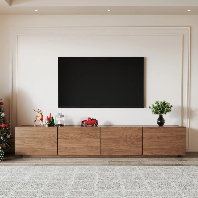 Rak Meja TV Kayu Jati Minimalis 4 Pintu Modern