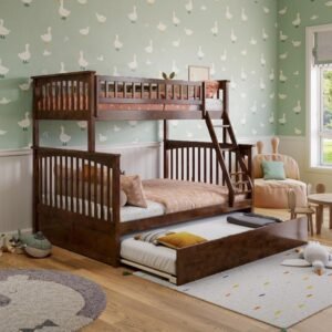 Ranjang Susun Anak Kayu Jati Minimalis 3 Kasur dengan Tempat Tidur Tarik