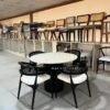 Set Meja Cafe Bundar Marmer 4 Kursi Rotan Hitam