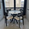 Set Meja Cafe Bundar Minimalis 4 Kursi Kayu Rotan Hitam