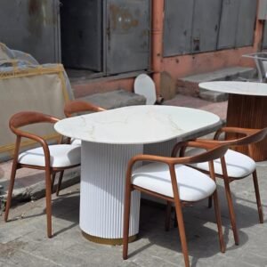 Set Meja Cafe Marmer Minimalis 4 Kursi Kayu Selly Bubut Modern