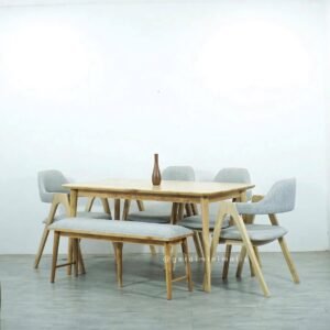 Set Meja Kursi Cafe Kayu Minimalis dengan Bangku