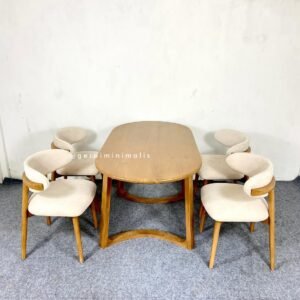 Set Meja Kursi Cafe Oval Kayu Minimalis 4 Kursi