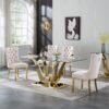 Set Meja Makan Kaca Stainless Gold 4 Kursi Jok Modern Mewah