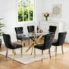 Set Meja Makan Kaca Stainless Gold 6 Kursi Velvet Hitam Modern