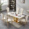 Set Meja Makan Marmer Stainless Gold 6 Kursi Mewah Modern