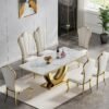 Set Meja Makan Stainless Gold Marmer Putih 6 Kursi Model Mahkota Mewah