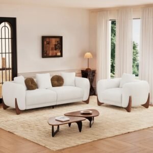 Set Sofa Ruang Tamu Boucle Putih Japandi Series