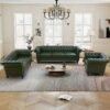 Set Sofa Ruang Tamu Chesterfield Kulit Mewah Modern Seri Emerald
