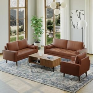 Set Sofa Ruang Tamu Kulit Sintetis Mid Century 321