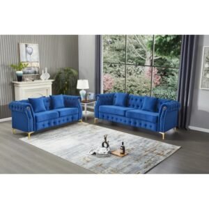 Set Sofa Ruang Tamu Velvet Biru Mewah Seri Royal Chester