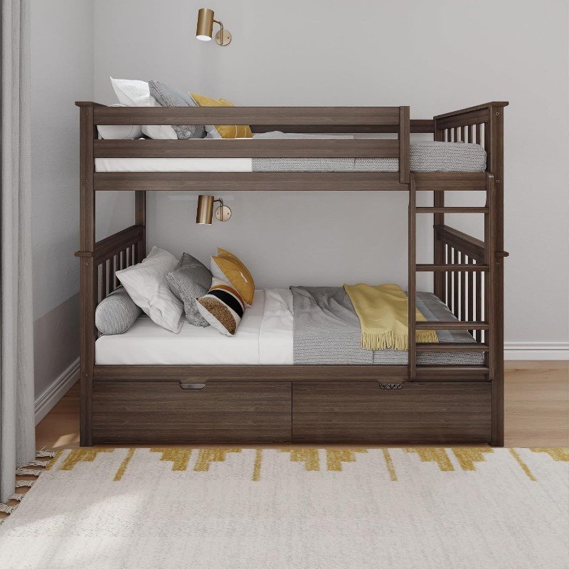 Tempat Tidur Tingkat Anak Kayu Minimalis 2 Susun dengan Laci Bawah Multifungsi (2)