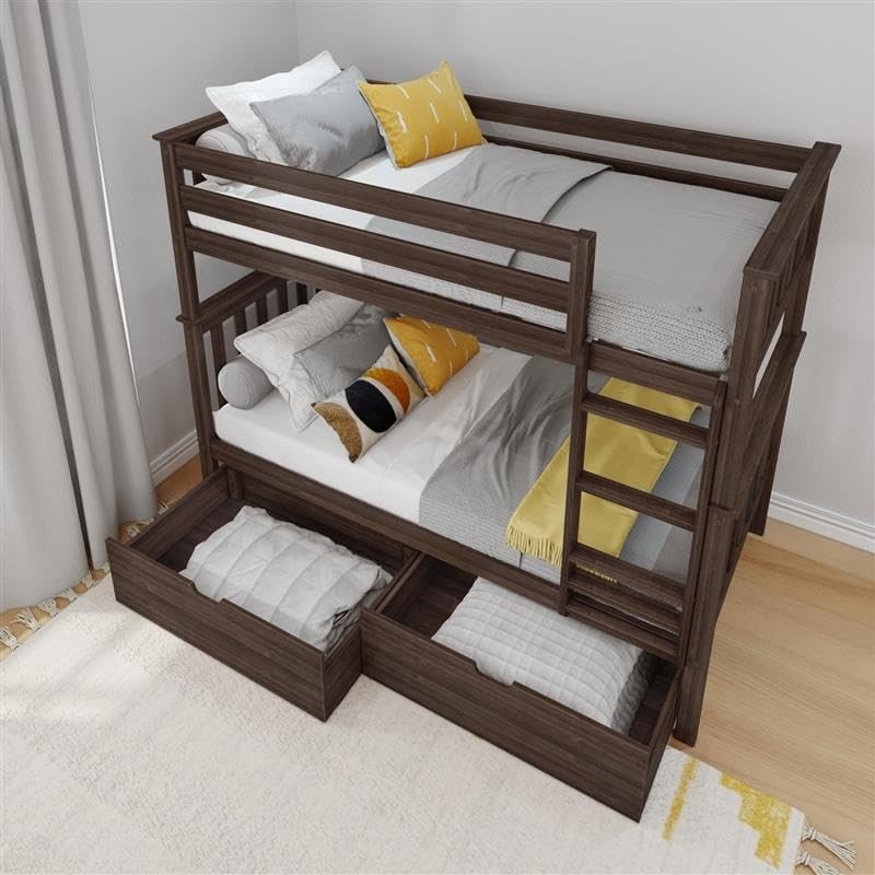 Tempat Tidur Tingkat Anak Kayu Minimalis 2 Susun dengan Laci Bawah Multifungsi (3)