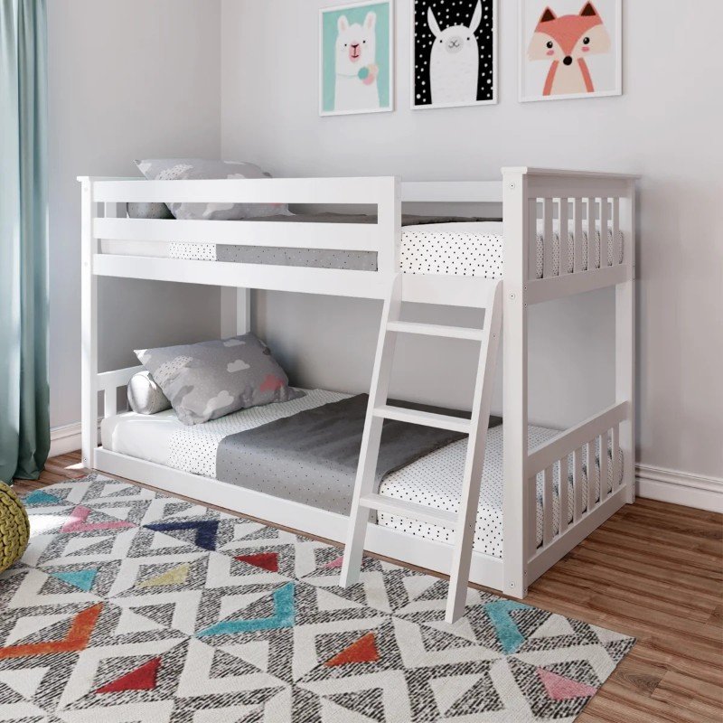 Tempat Tidur Tingkat Anak Putih Minimalis Kayu dengan Tangga Tengah (4)