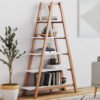 Bookshelf Japandi Model Tangga Kayu Natural 5 Tingkat