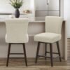 Counter Stool Minimalis Jok Kain Cream Kaki Kayu