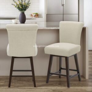 Counter Stool Minimalis Jok Kain Cream Kaki Kayu