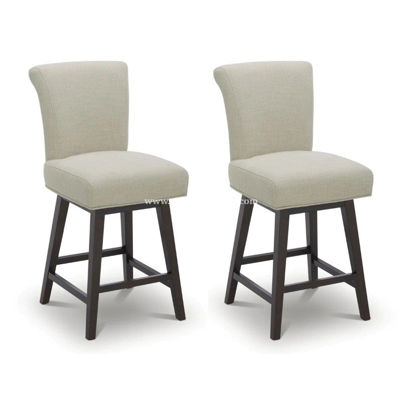 Counter Stool Minimalis Jok Kain Cream Kaki Kayu (2)