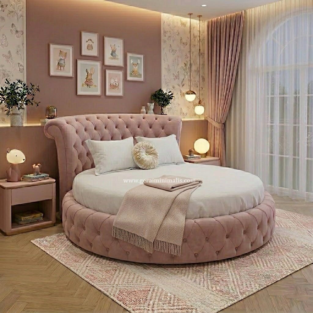 Dipan Bulat Velvet Gaya Klasik Modern (2) Dipan bundar Bulat Velvet Gaya Klasik Modern