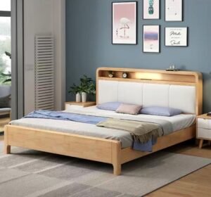 Dipan Kayu Jati Modern dengan Headboard Upholstery