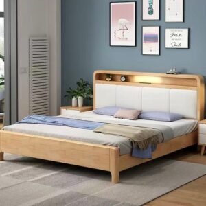 Dipan Kayu Jati Modern dengan Headboard Upholstery