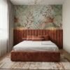Dipan Velvet Cokelat dengan Headboard Panel Vertikal