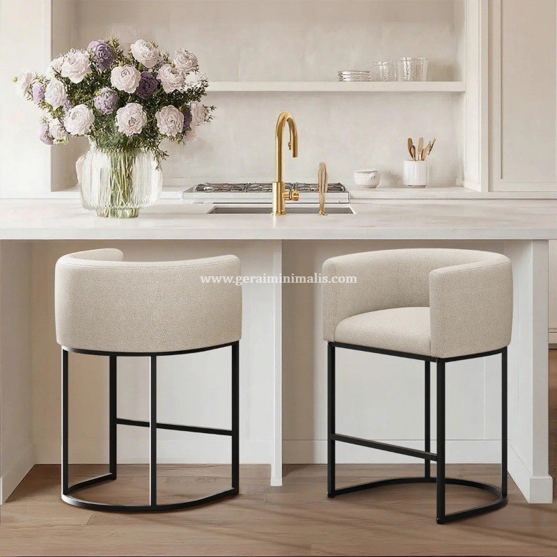 Kursi Bar Besi Minimalis Jok Boucle Putih Modern