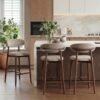 Kursi Bar Japandi Kayu Jati Jok Kain Beige Modern