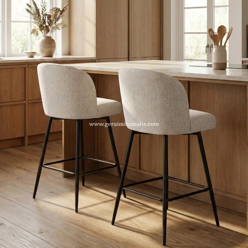 Kursi Bar Putar Minimalis Jok Boucle Putih Modern (2)