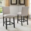 Kursi Bar Tinggi Kayu Jok Kain Beige Nailhead