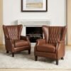 Kursi Sofa Single Kulit Coklat Wingback Chester