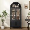 Lemari Hias Kayu Jati Modern Hitam Model Arch Pintu Kaca