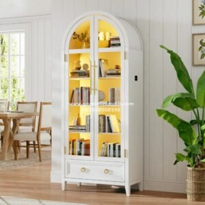 Lemari Hias Minimalis Putih Model Arch dengan Lampu LED