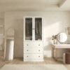Lemari Pakaian Minimalis 2 Pintu Kaca Fluted 3 Laci