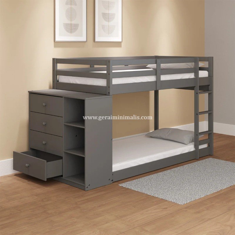 Loft Bed Anak dengan Lemari, Laci, dan Ruang Penyimpanan (2)