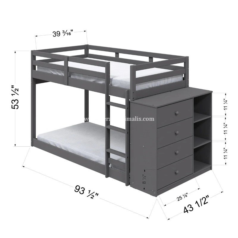 Loft Bed Anak dengan Lemari, Laci, dan Ruang Penyimpanan (3)