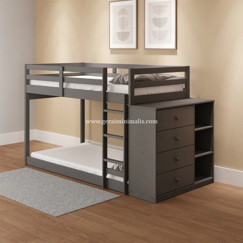 Loft Bed Anak dengan Lemari, Laci, dan Ruang Penyimpanan (4)