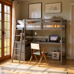 Loft Bed Anak dengan Meja Belajar dan Lemari Penyimpanan